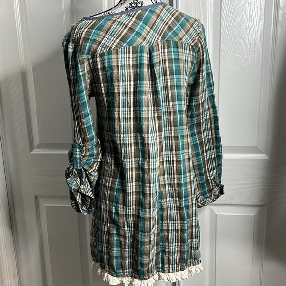 Altard State Blue Green Brown Plaid Tunic Pockets S - Picture 4 of 6